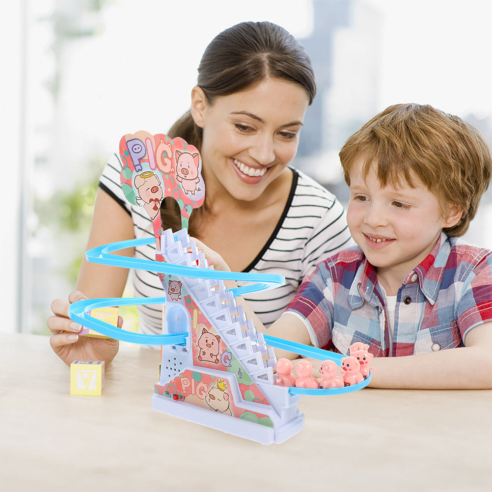 Small Piggy Sliding Toys Electric Piggy Climbing Stairs Tracks Slide Toy F944