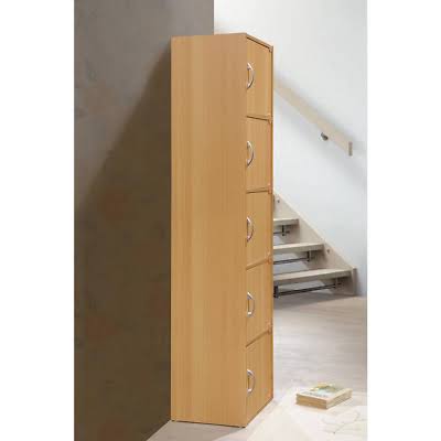Black 5-Shelf Wood Bookcase with Doors T6735