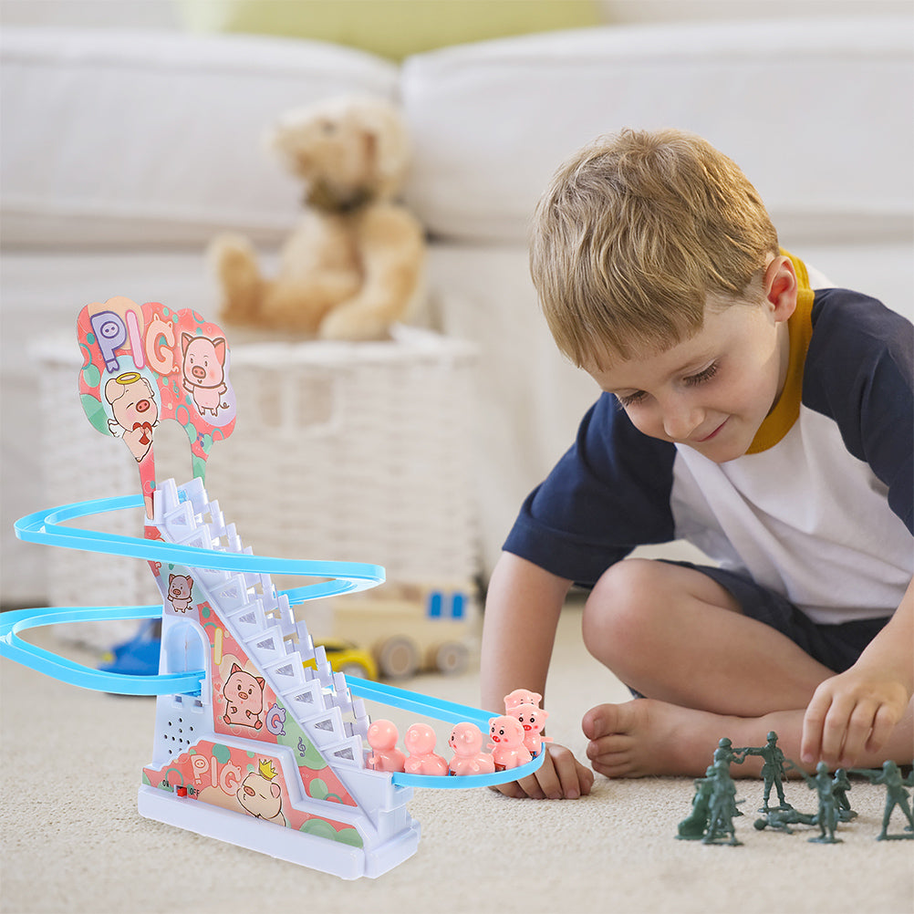 Small Piggy Sliding Toys Electric Piggy Climbing Stairs Tracks Slide Toy F944