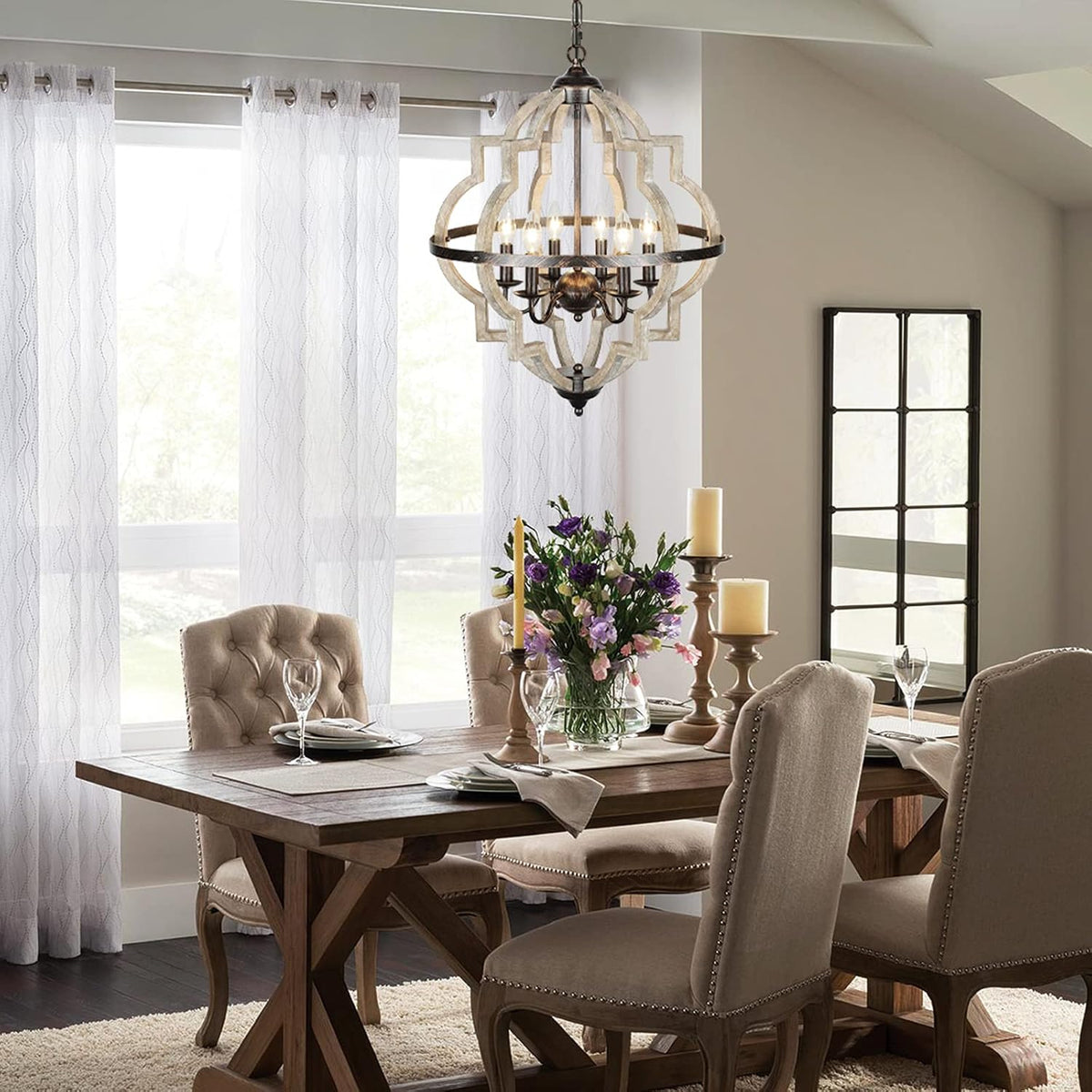 6 Light Farmhouse Chandelier with Globe Light Fixture Y469751