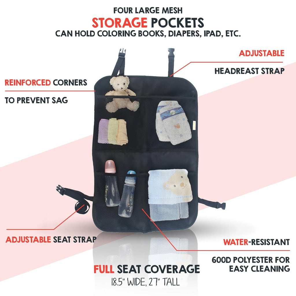 Double Baby Car Bundle - Car Seat Protector Cover, Baby Car Mirror, Kick Mat Organizer J57277