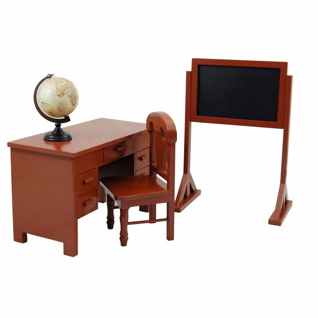 18 inch Wooden Doll School Teachers Desk with Globe and Chalkboard I40973