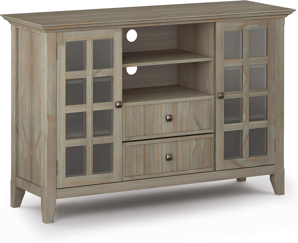 Black Solid Wood TV Media Stand with Storage Shelves and Cabinets T3629