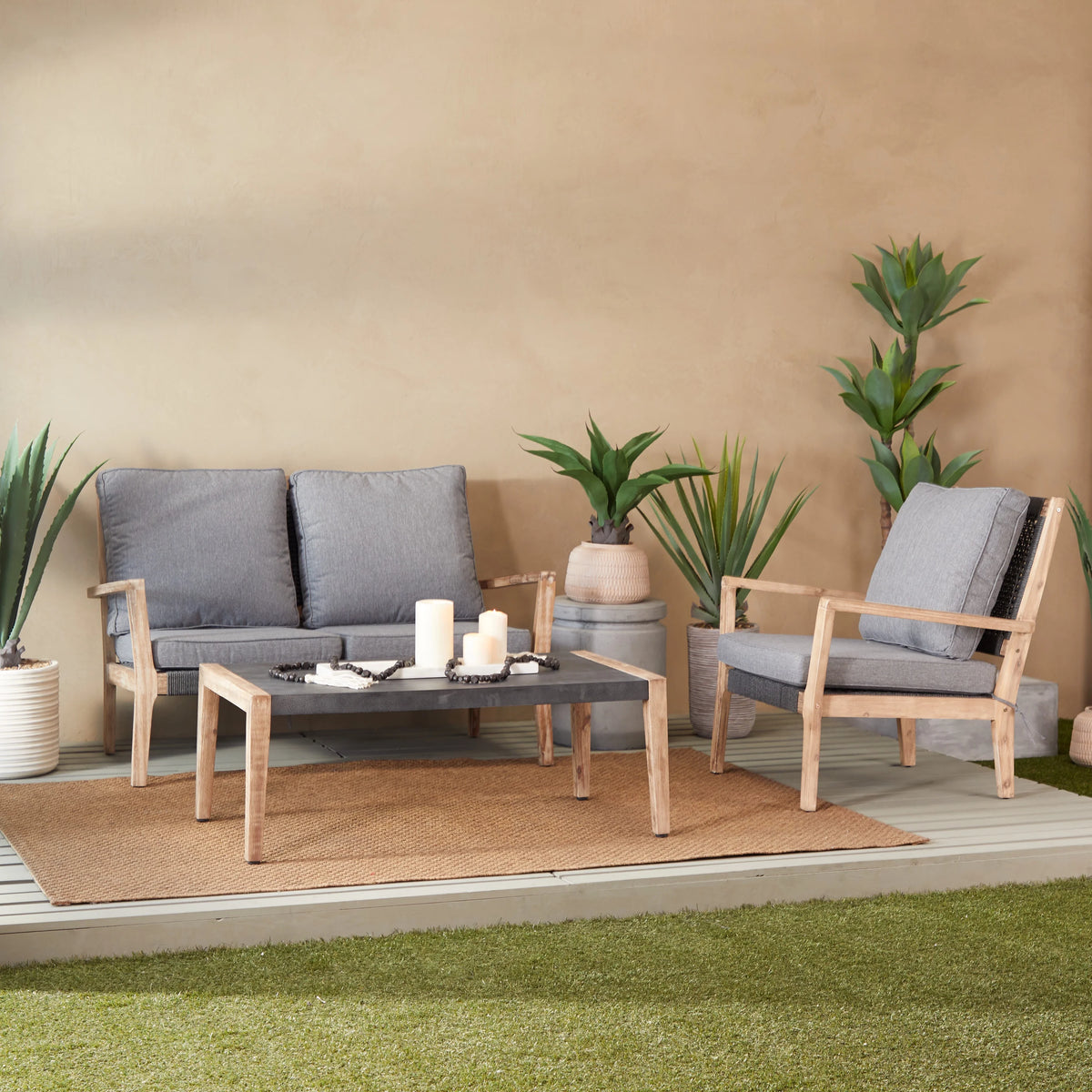 Dark Gray Wood Outdoor Sofa with Cushions E308