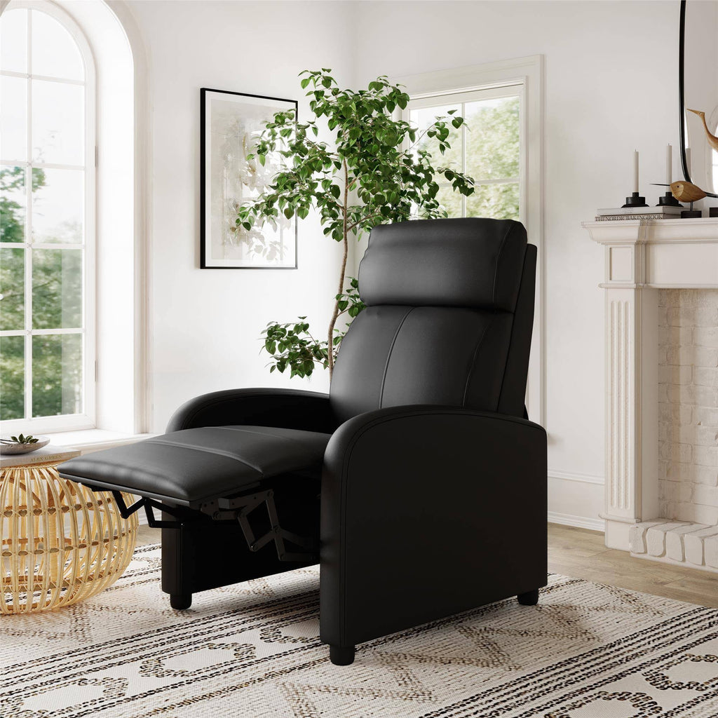Black Faux Leather Pushback Recliner C402