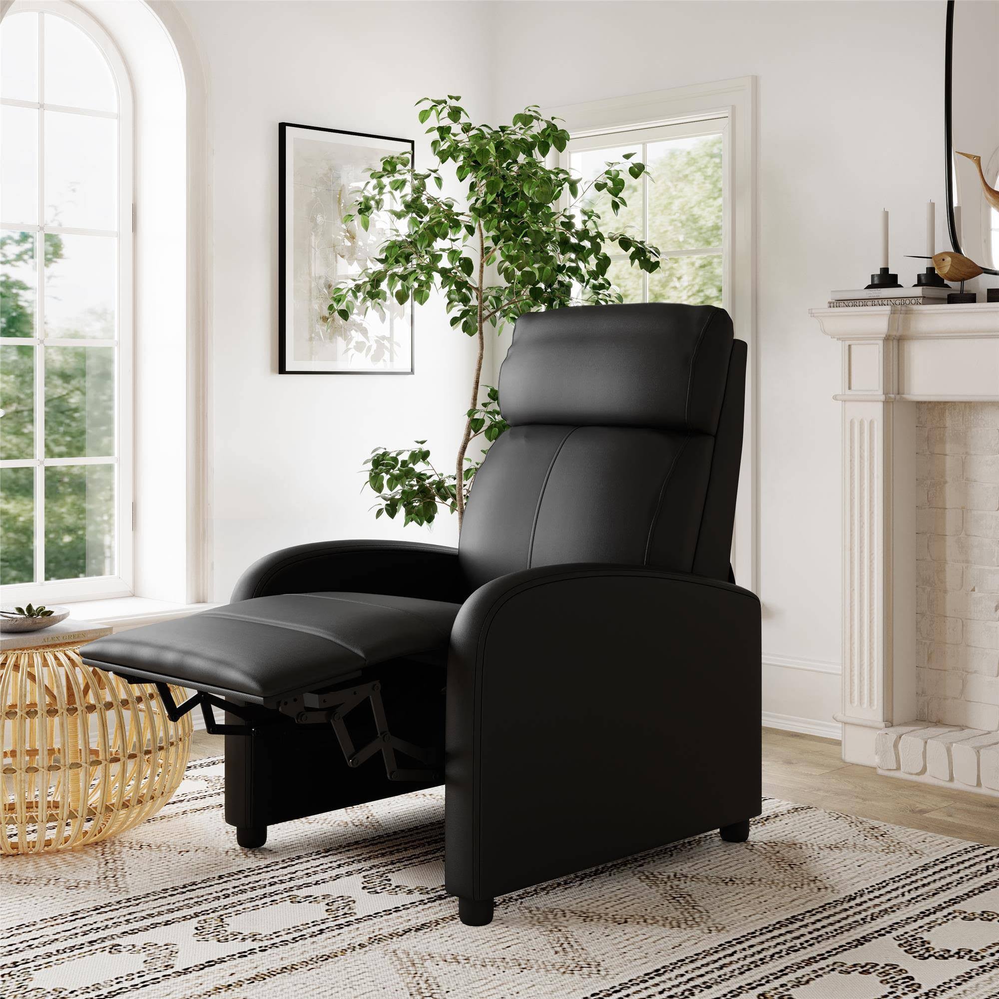 Black Faux Leather Pushback Recliner C402