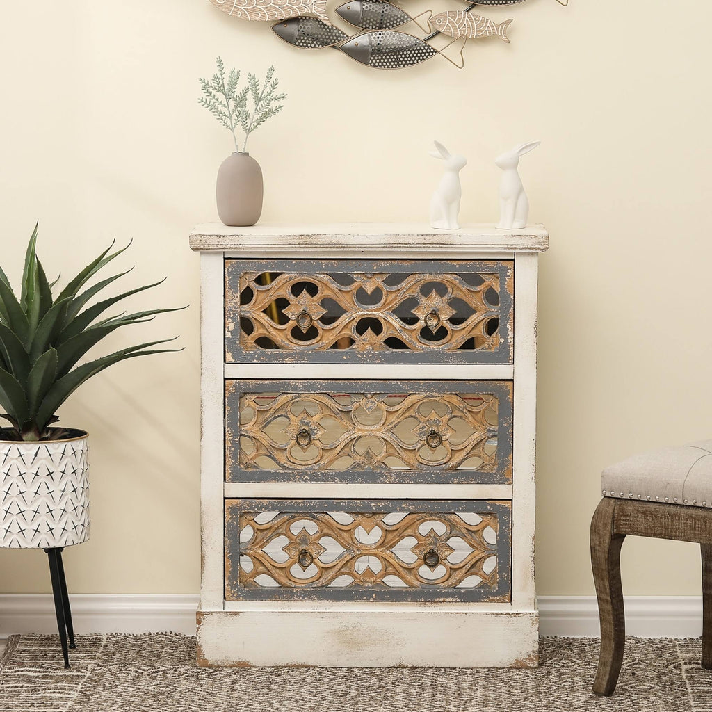 Rustic White and Natural Wood Accent Chest C4188