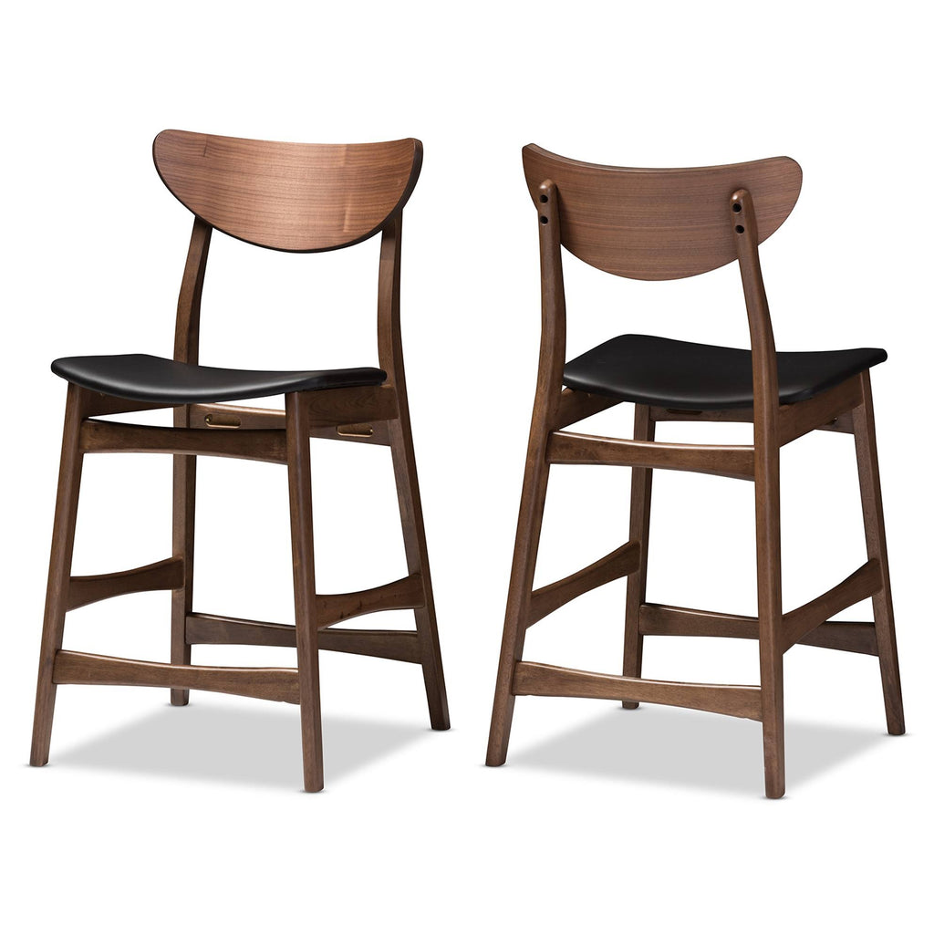 Faux Leather Counter Stool, Set of 2, Black E4035