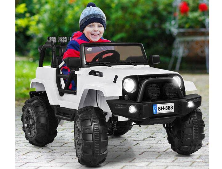 White 12V Kids Ride on Truck Car with Bluetooth Remote Control E430
