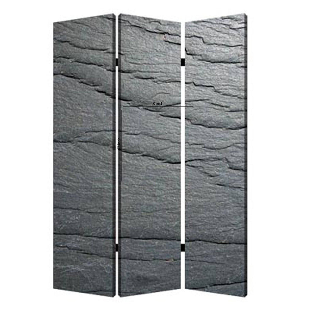 3 Panel Canvas and Metal Frame Room Divider, Slate Gray C273