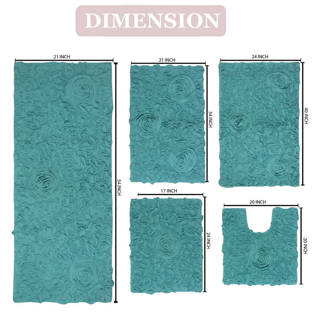 Turquoise 5 Piece Cotton Bath Rug Set Y803