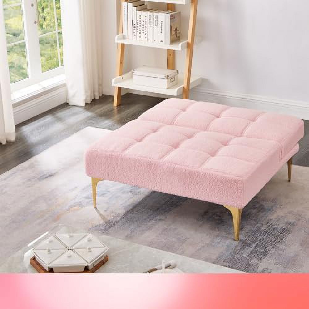 White Teddy Fabric Convertible Sofa Bed with Toss Pillows C242