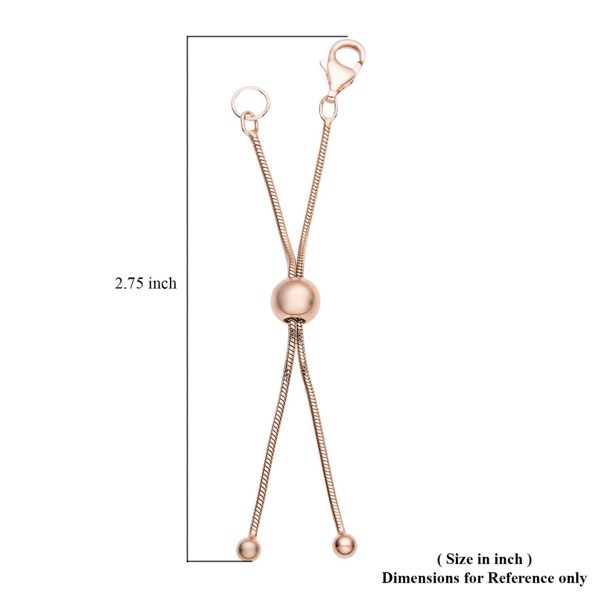925 Sterling Silver 14K Rose Gold Plated Beaded 9mm Lobster Lock Snake Extender Chain 6mm Adjusting Bead Y63734