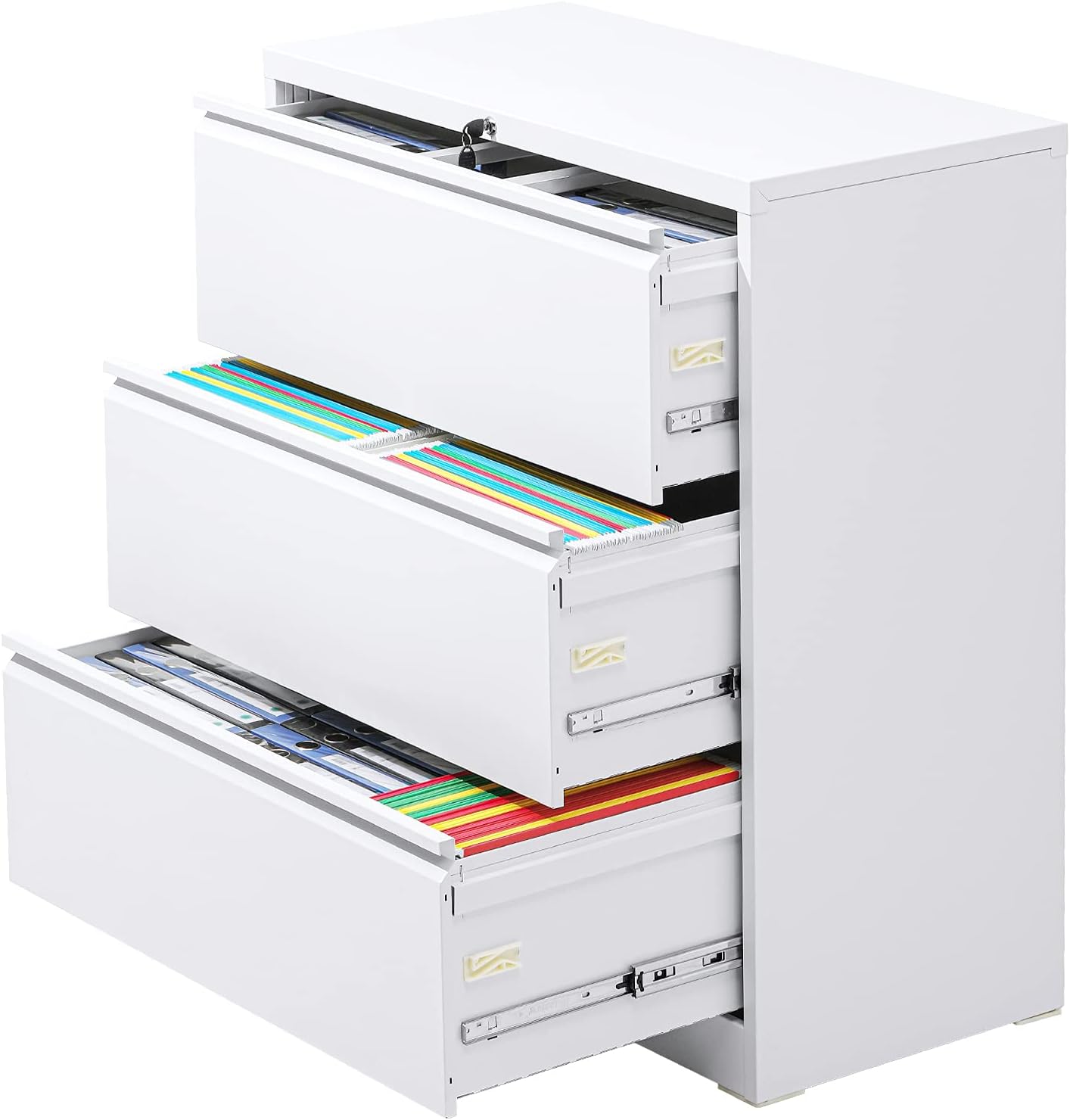 Black Mobile Filing Cabinet 3 Drawer with Lock Wheels N312