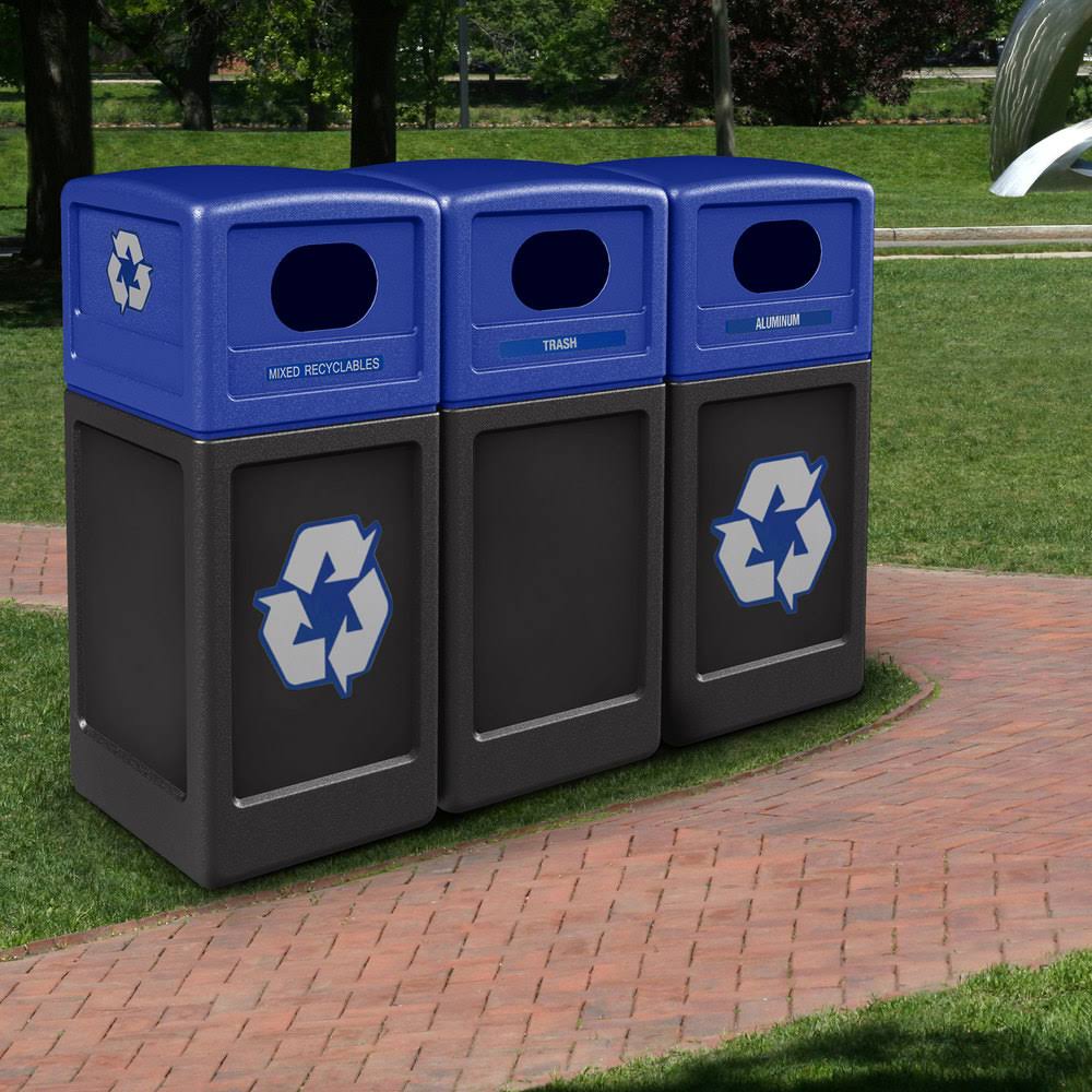 Recycling Bin, black, blue Lid, 42 gal. R29815