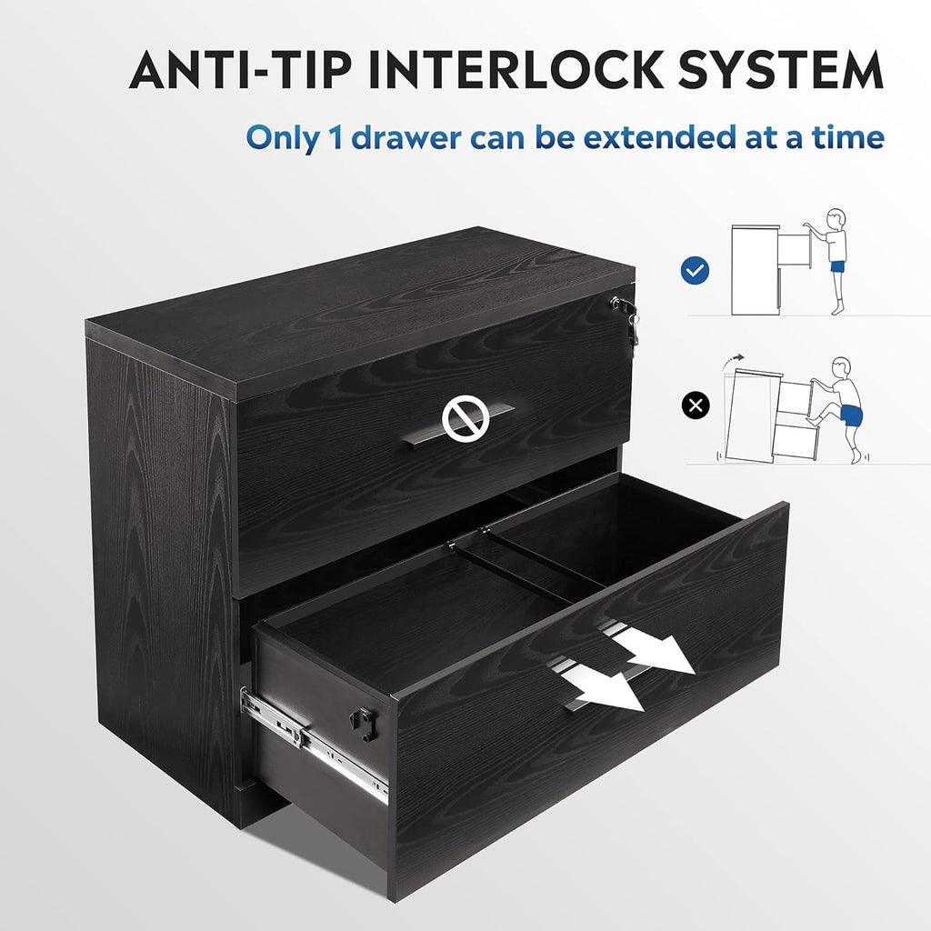 2-Drawer Wood Lateral File Cabinet with Lock, Black L181