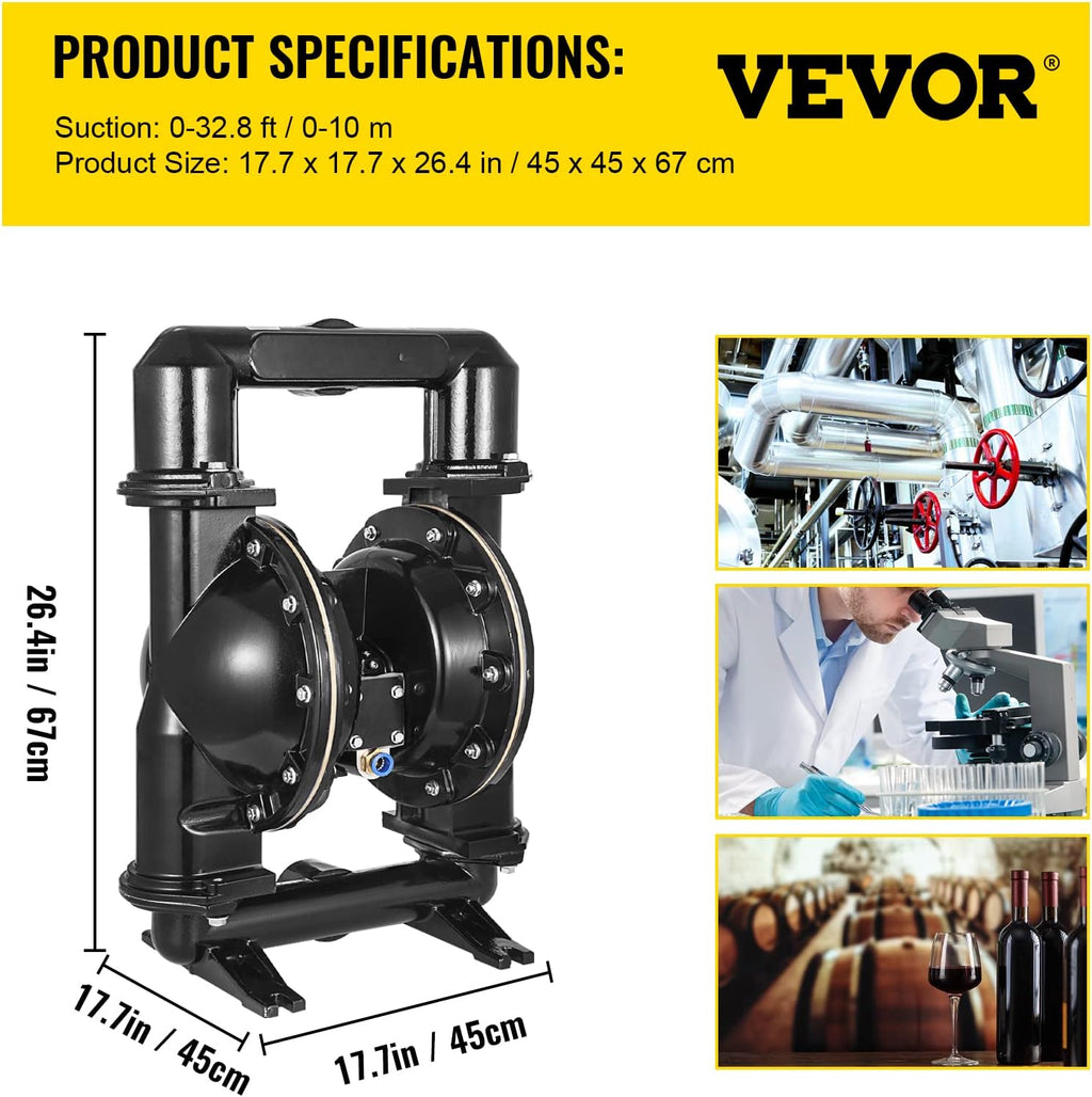 Air-Operated Double Diaphragm Pump 2 inch Nitrile Diaphragm Max 120PSI X848051