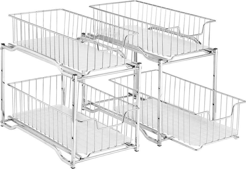 2 Pack White Stackable 2 Tier Under Sink Cabinet Organizer with Sliding Storage Drawer B768423