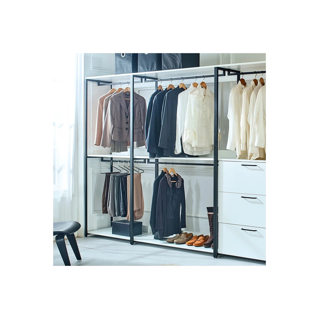 White Freestanding Wood Closet System with Metal Frame S6316