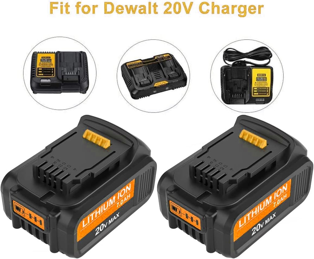 2 Packs 7.0Ah DCB207 Battery Compatible with Dewalt 20V Max Lithium W748419