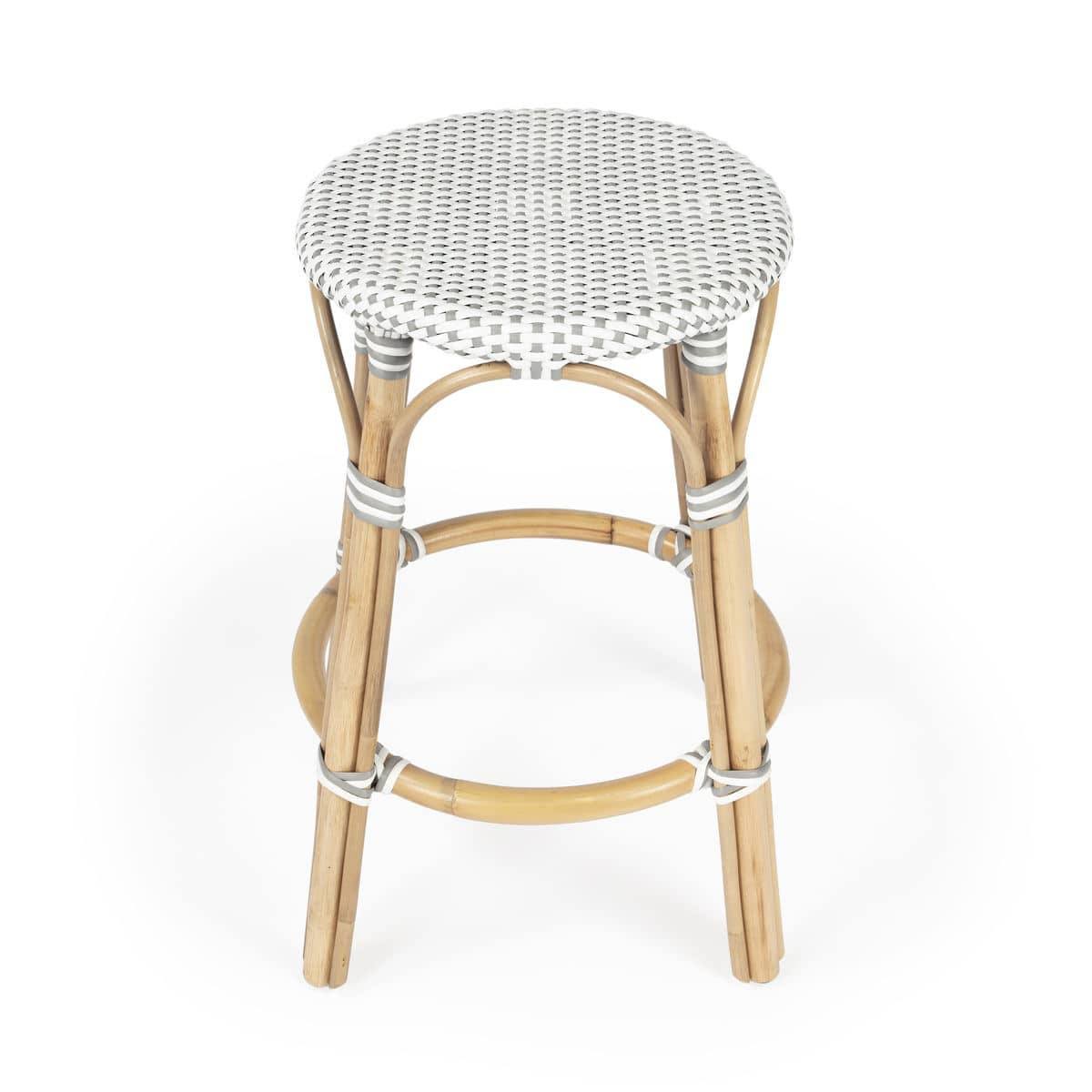 Grey & White Rattan Counter Stool M1050