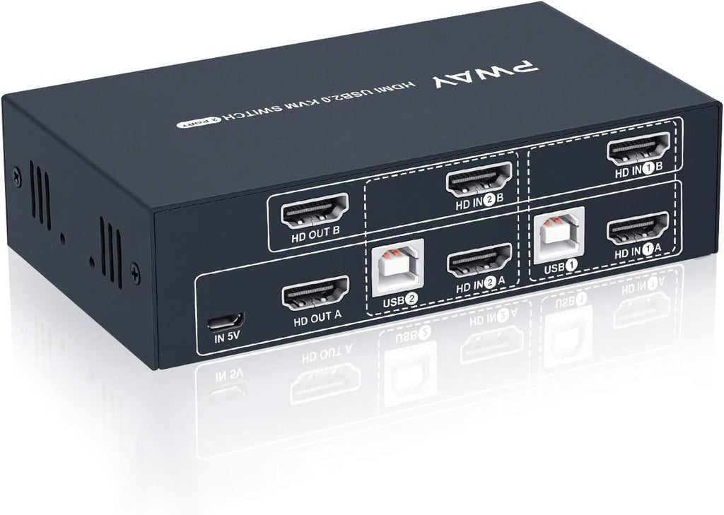 2 Port Dual Monitor KVM Switch HDMI 4K@30Hz with 4 HDMI Cables S2520