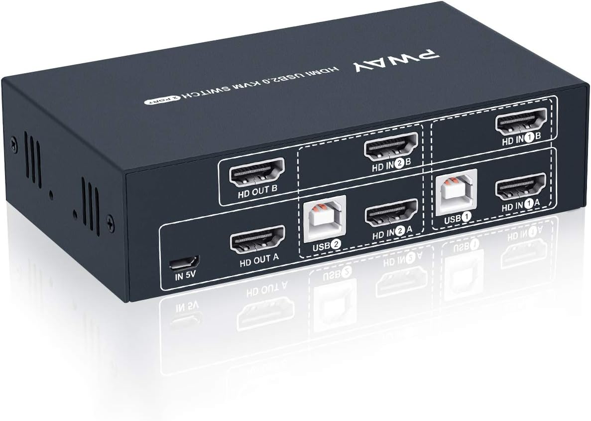 2 Port Dual Monitor KVM Switch HDMI 4K@30Hz with 4 HDMI Cables S2520