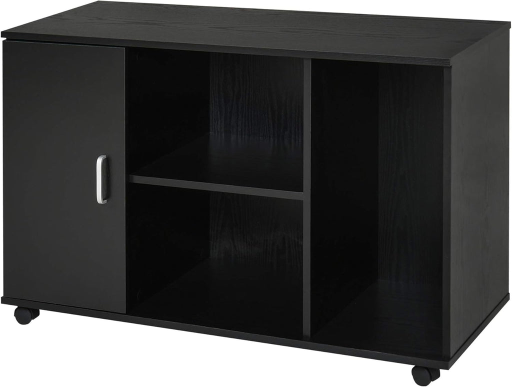 Black Wood Rolling File Cabinet with 3 Open Shelves and Door D50131