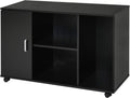 Black Wood Rolling File Cabinet with 3 Open Shelves and Door D50131