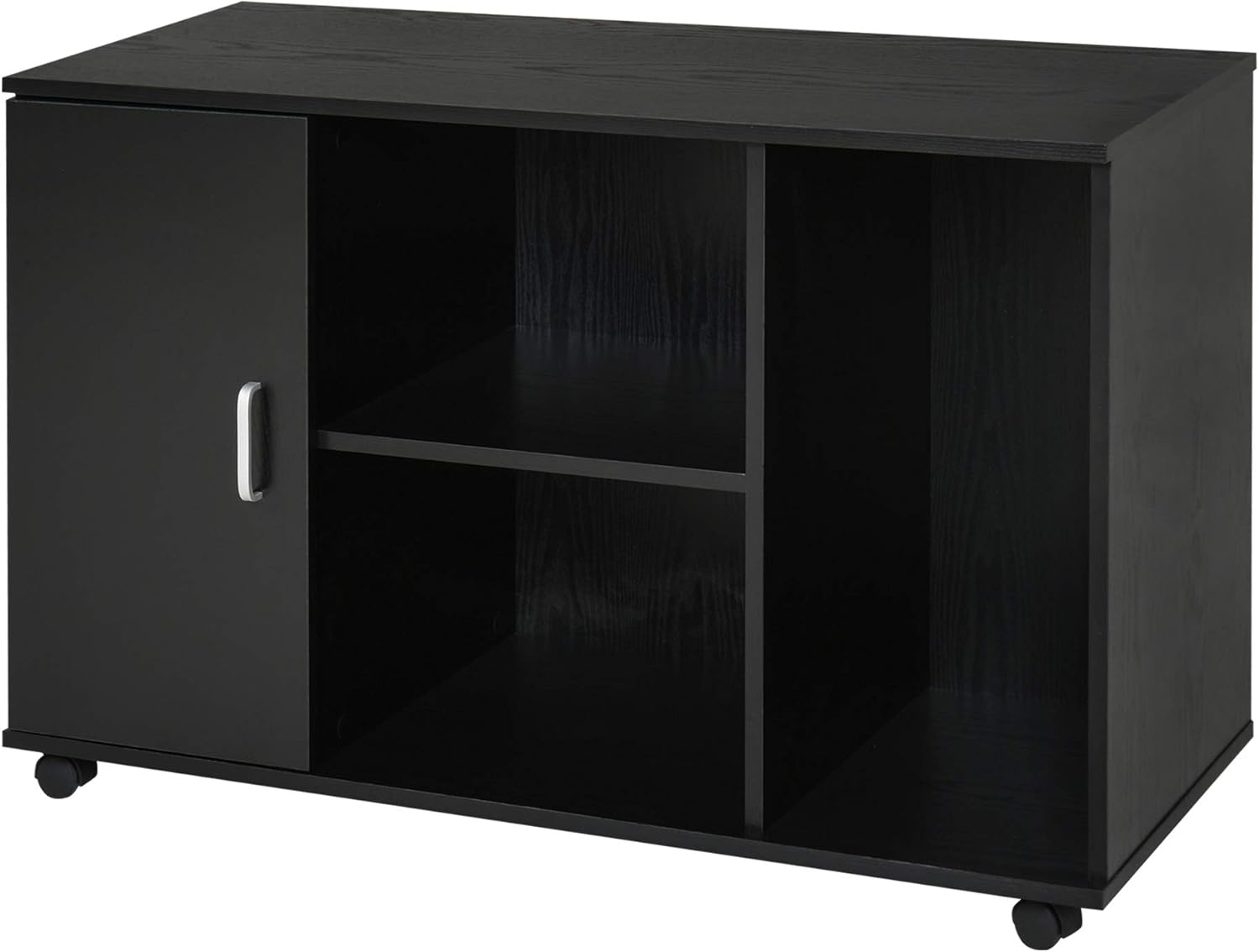 Black Wood Rolling File Cabinet with 3 Open Shelves and Door D50131