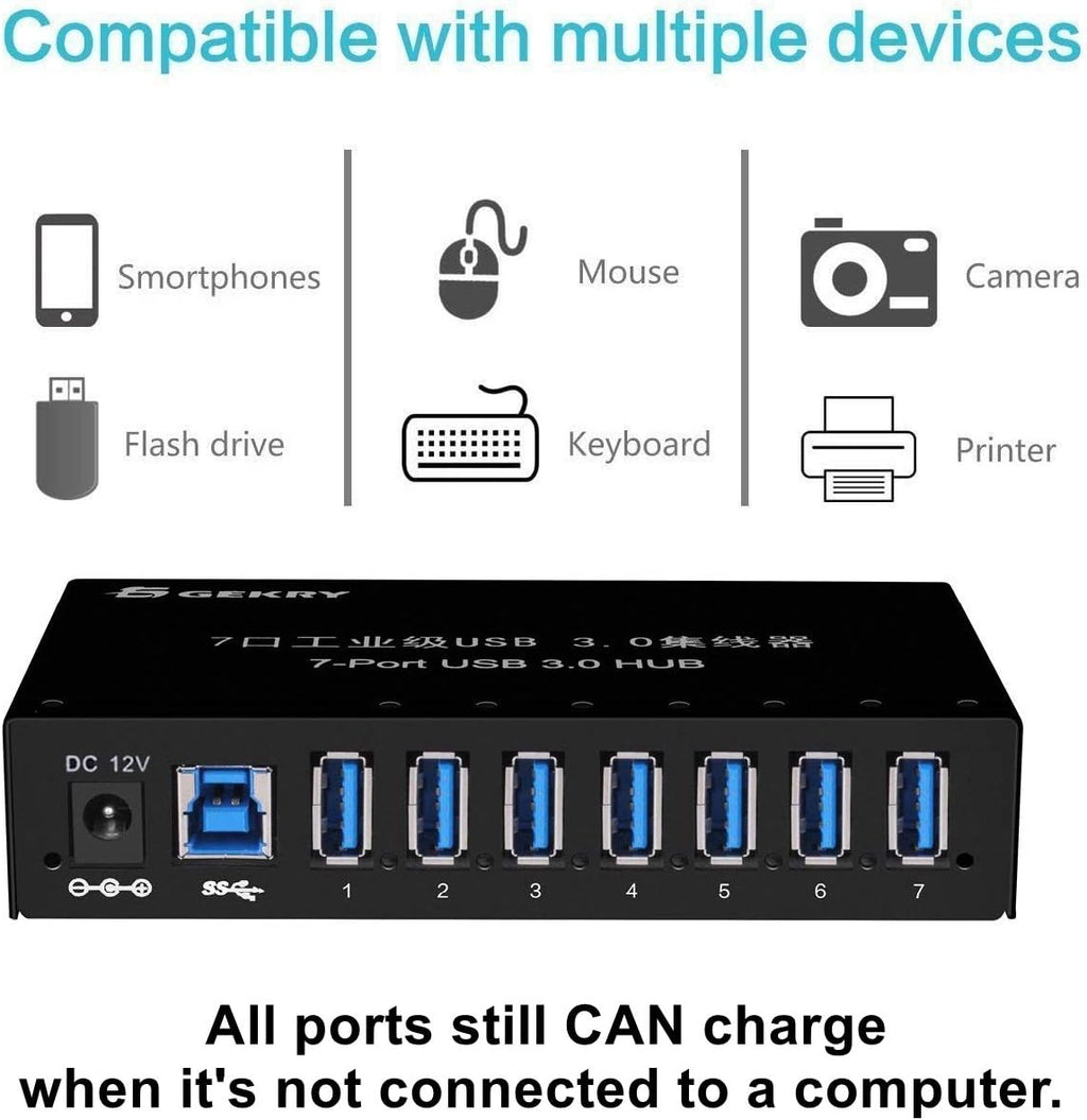 7-Port Powered USB 3.0 Hub with 12V/3A AC Adapter J8825