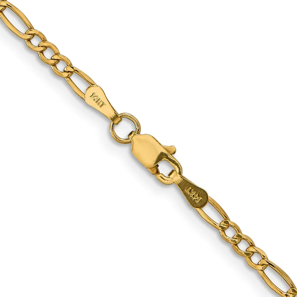 14K 26 inch 2.5mm Semi-Solid Figaro Chain with Lobster Clasp X4096