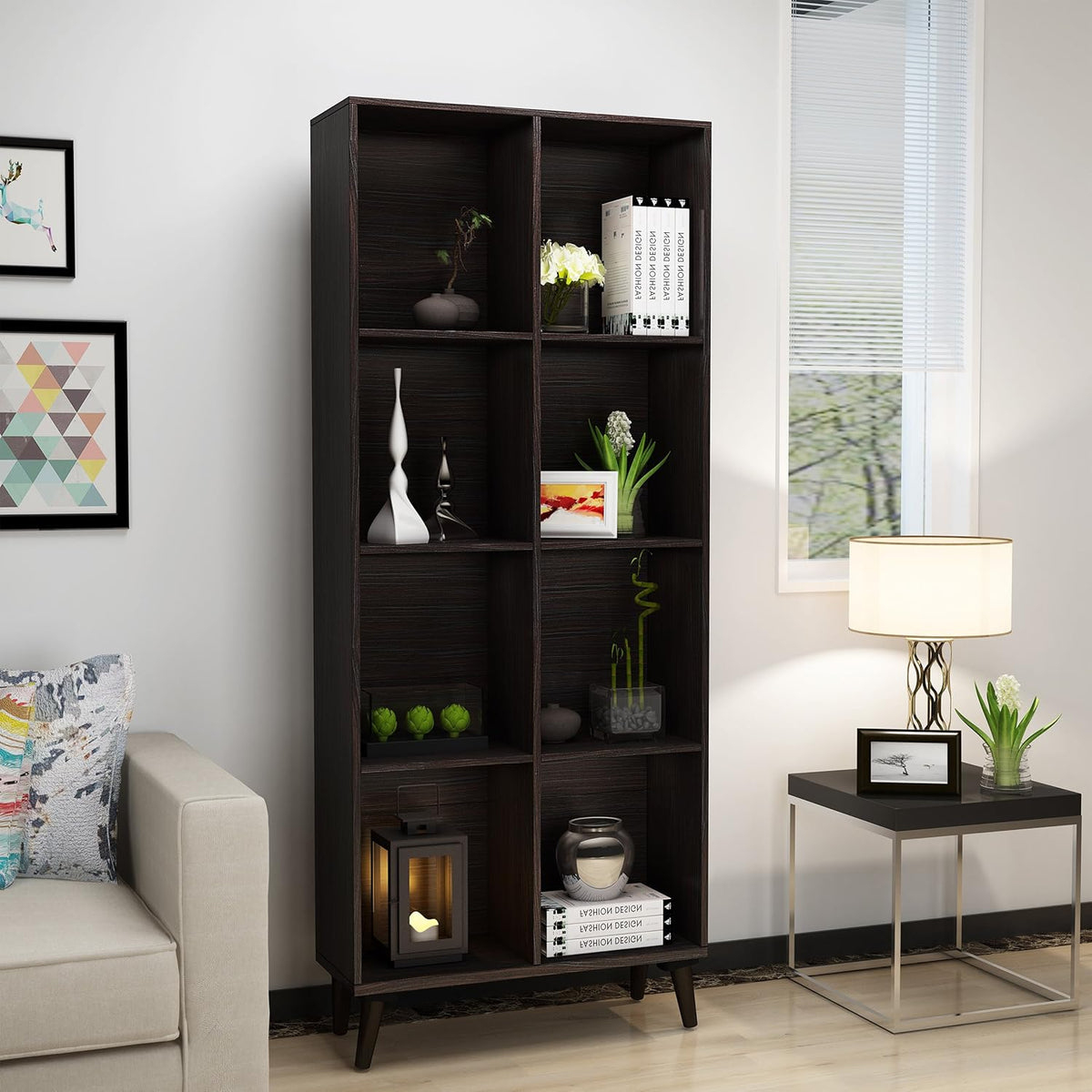 Mid-Century Faux Wood Bookcase E1825