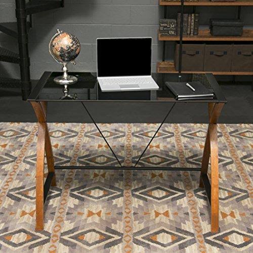Black Glass and Wood Computer Desk A821133