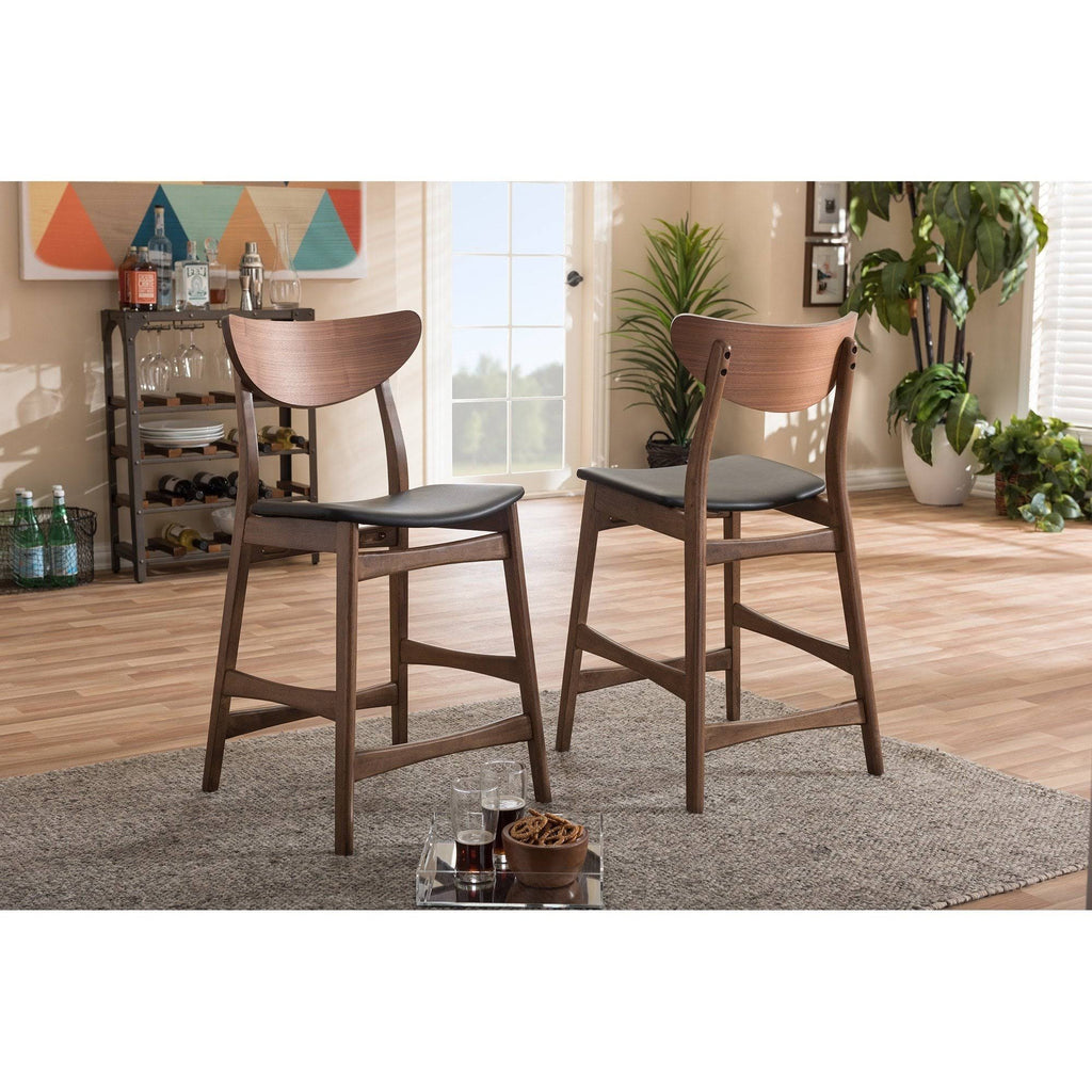 Faux Leather Counter Stool, Set of 2, Black E4035