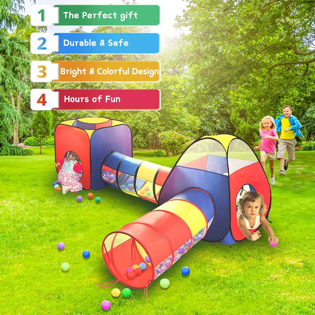 4 in 1 Kids Play Tent and Tunnels, Pop Up Ball Pit, 2 Tents + 2 Crawl Tunnels Playhouse Tent Set J623601