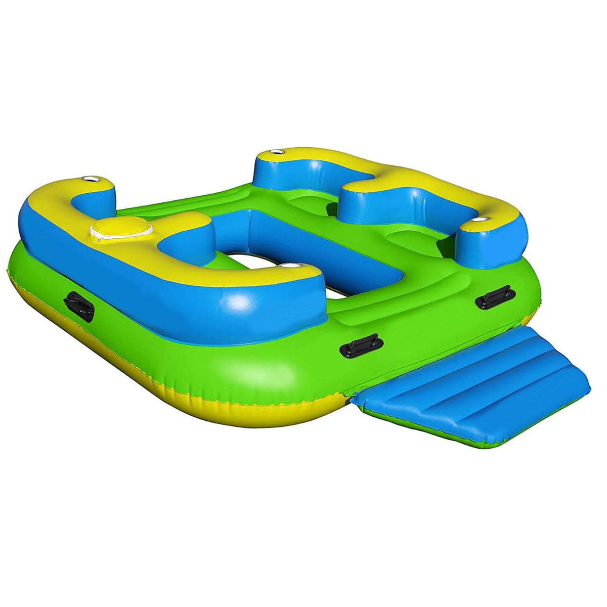 Inflatable Floating Island Lounge Raft with Cup Holders and Coolers - 4 Person D403140