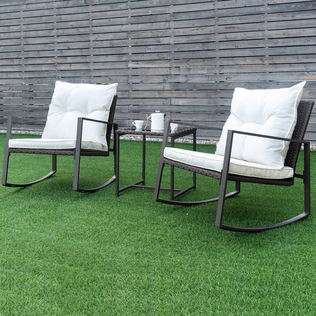 3-Piece Red Patio Wicker Bistro Furniture Set with 2 Rocking Chairs B1864