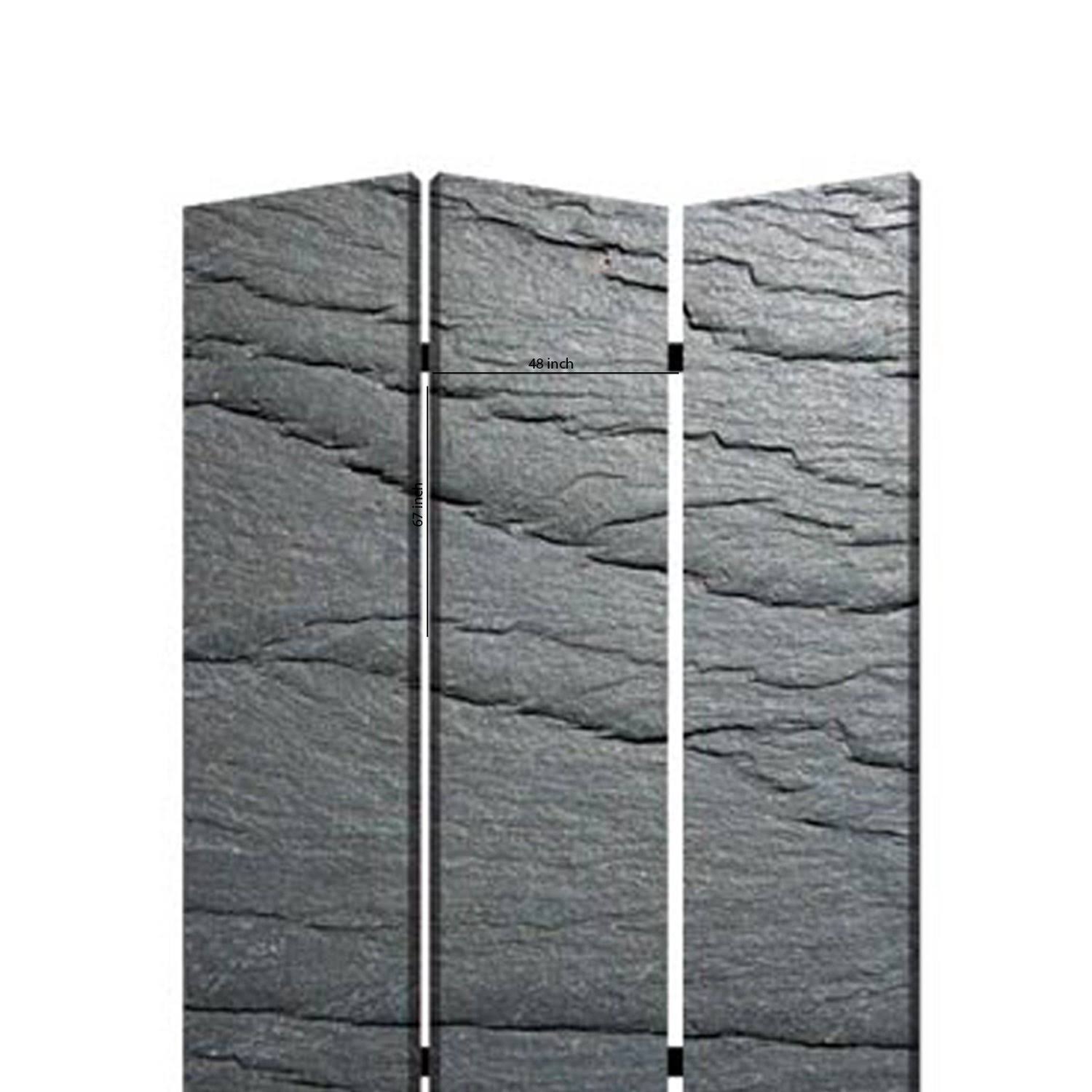 3 Panel Canvas and Metal Frame Room Divider, Slate Gray C273