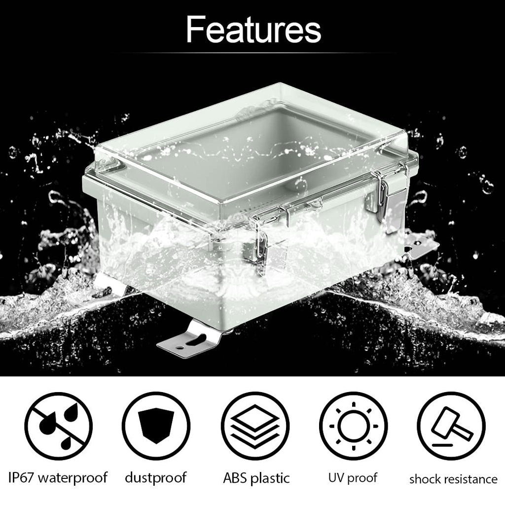 ABS Junction Box Hinged Clear Cover Stainless Steel Latch IP67 Waterproof Enclosure with Mounting Plate Wall Bracket 5.9x3.9x2.8 inch Pack of 2 G652377