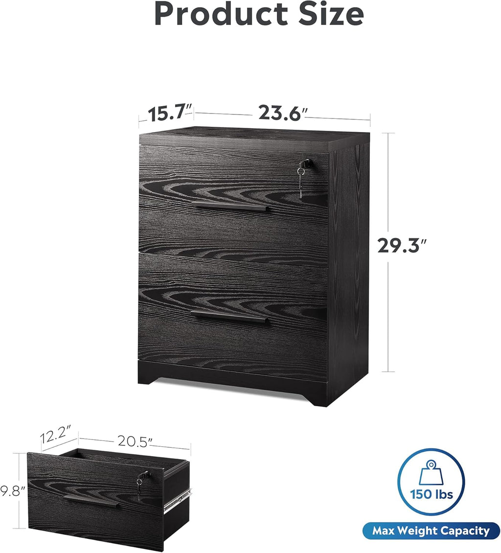 2-Drawer Wood Lateral File Cabinet with Lock, Black L181