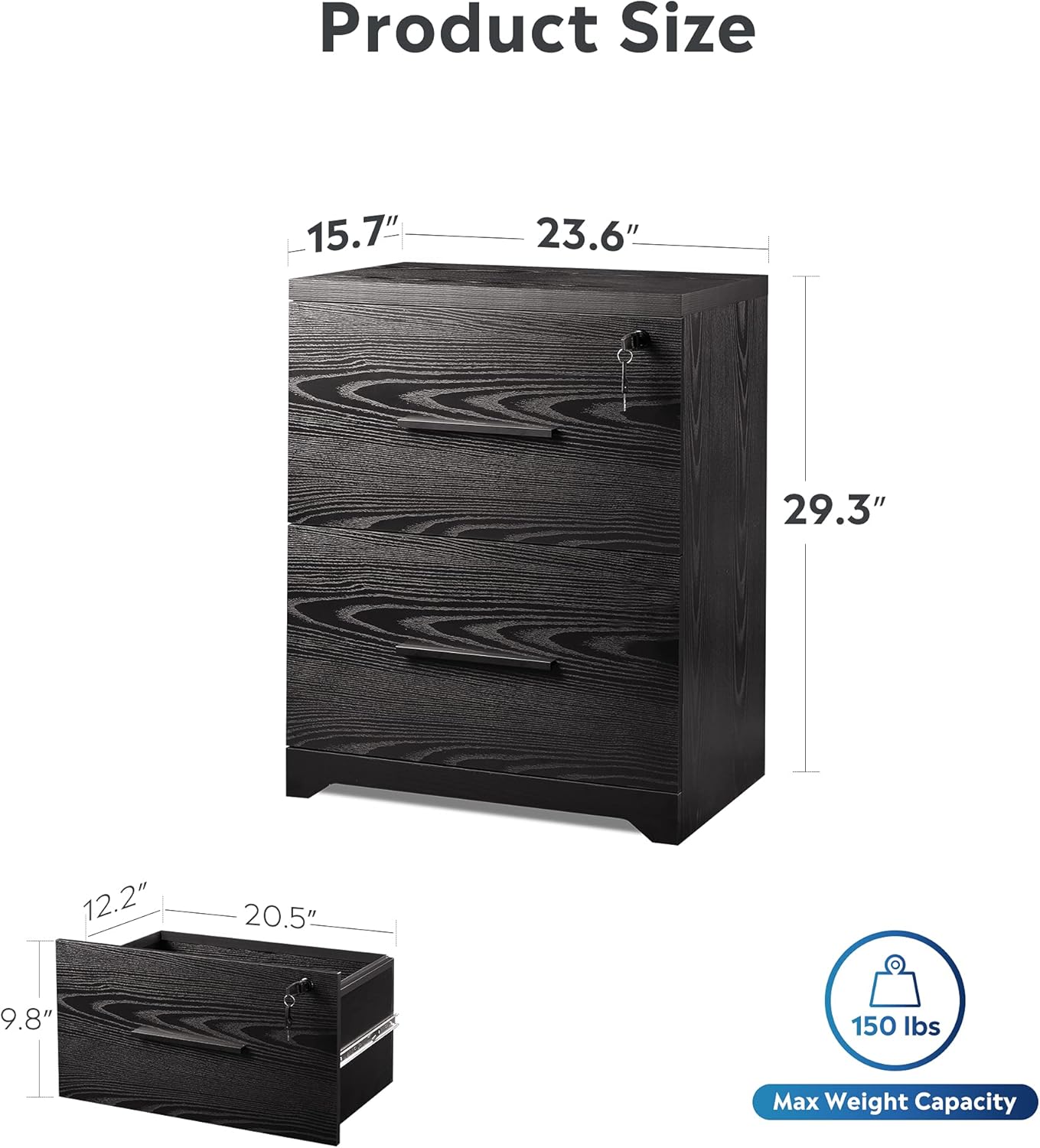 2-Drawer Wood Lateral File Cabinet with Lock, Black L181