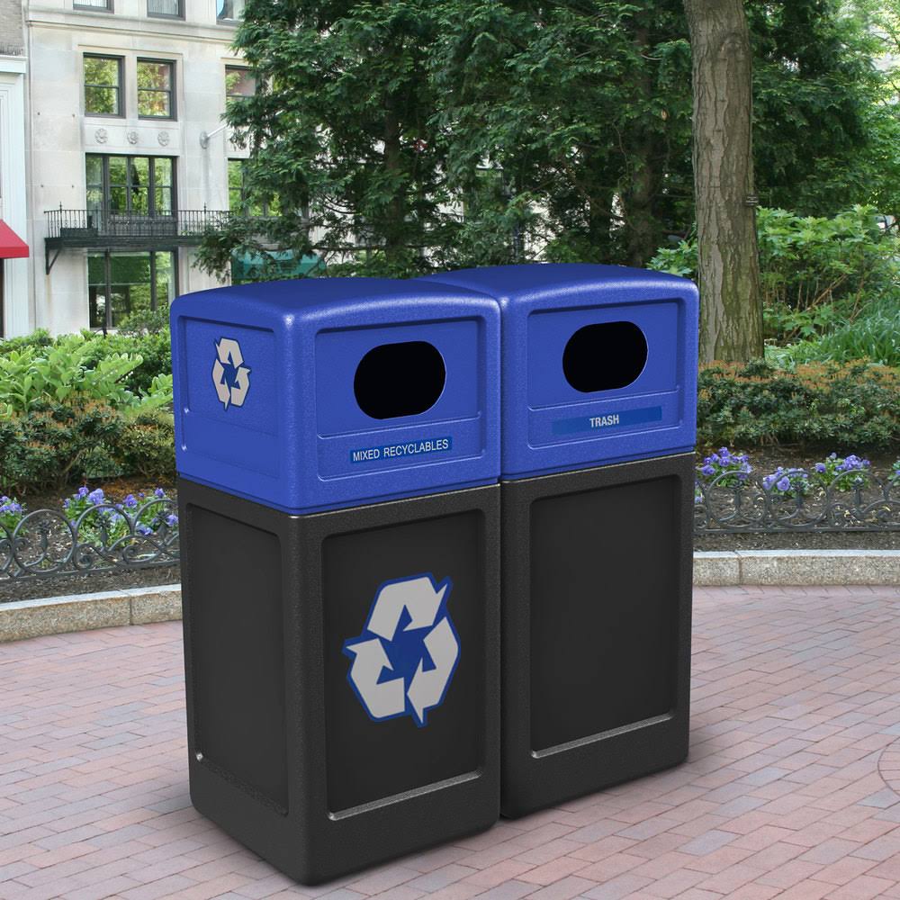 Recycling Bin, black, blue Lid, 42 gal. R29815