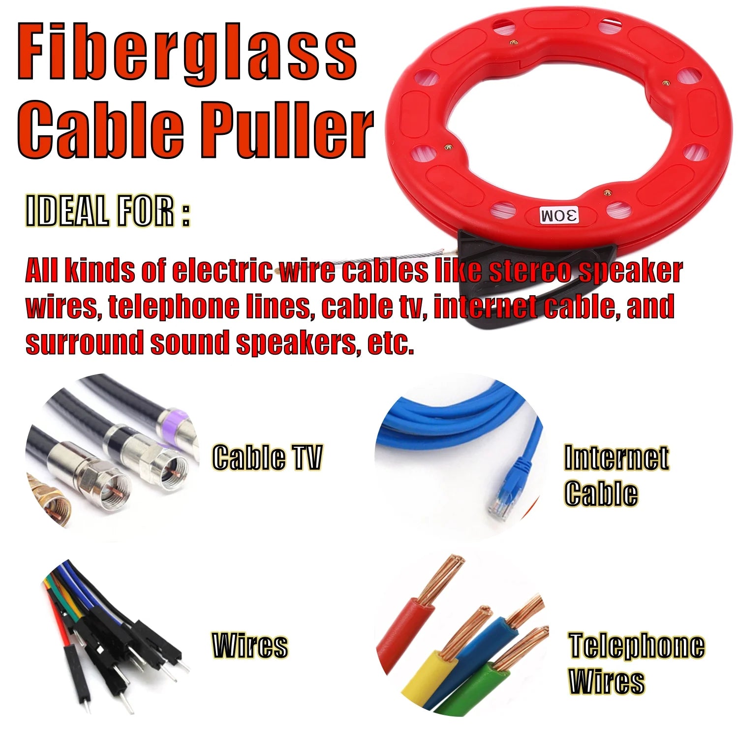 Fiberglass Fish Tape Reel Puller with Impact Case X625178