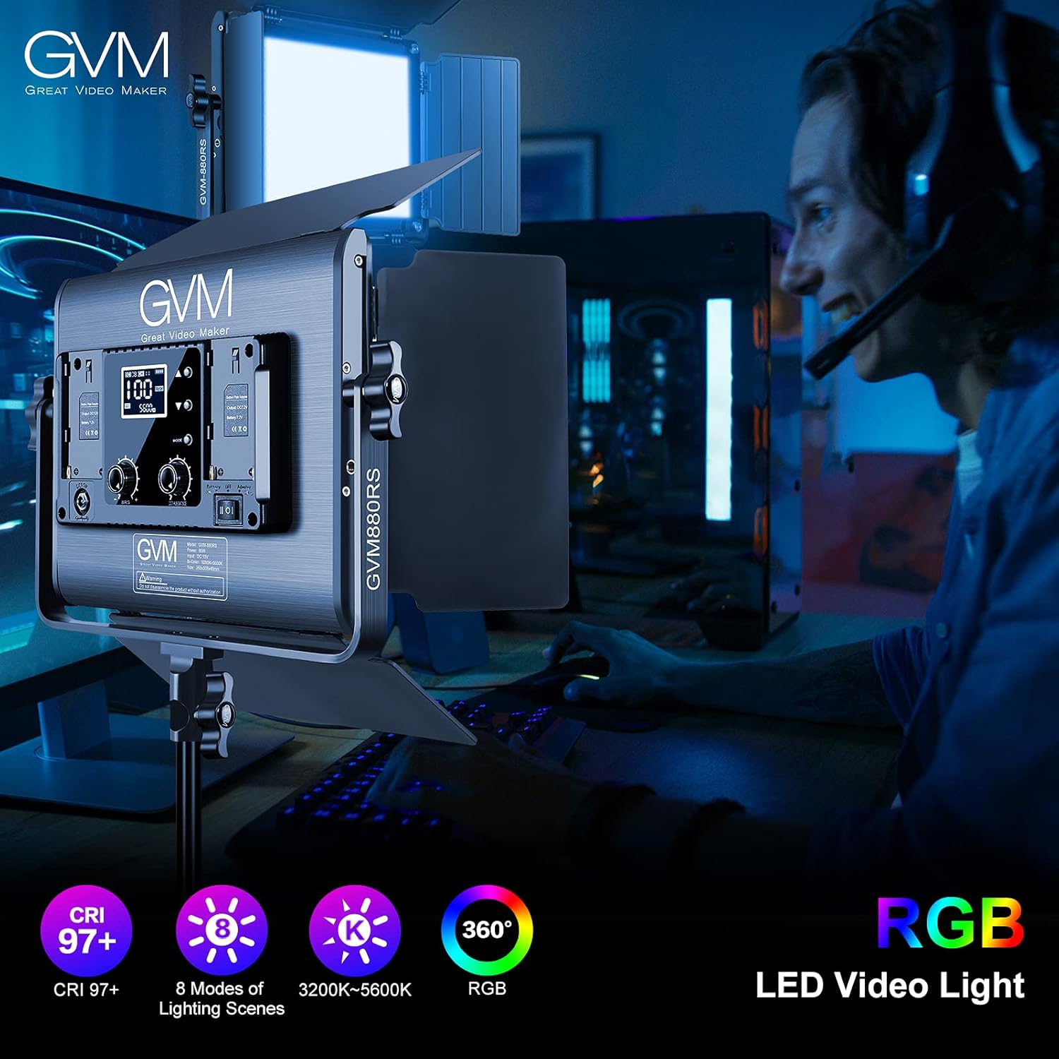 RGB LED Video Light 3 Packs Dimmable LED Panel with LCD Screen J499251