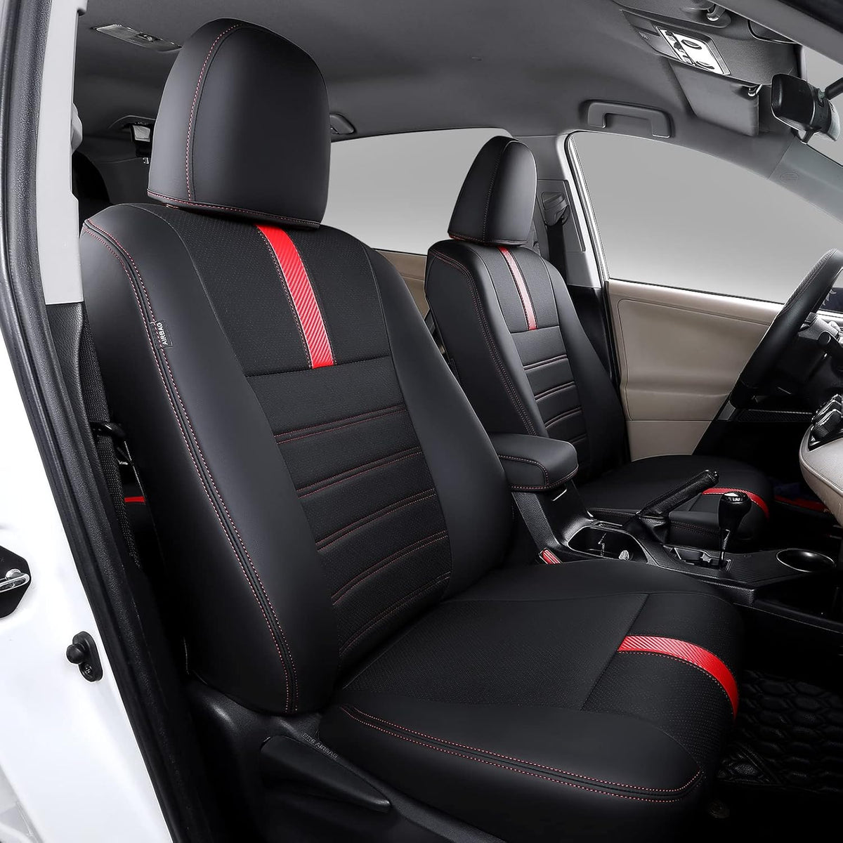 Black+Red PU Leather Seat Covers for 2015-2018 RAV4 D4310