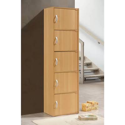 Black 5-Shelf Wood Bookcase with Doors T6735