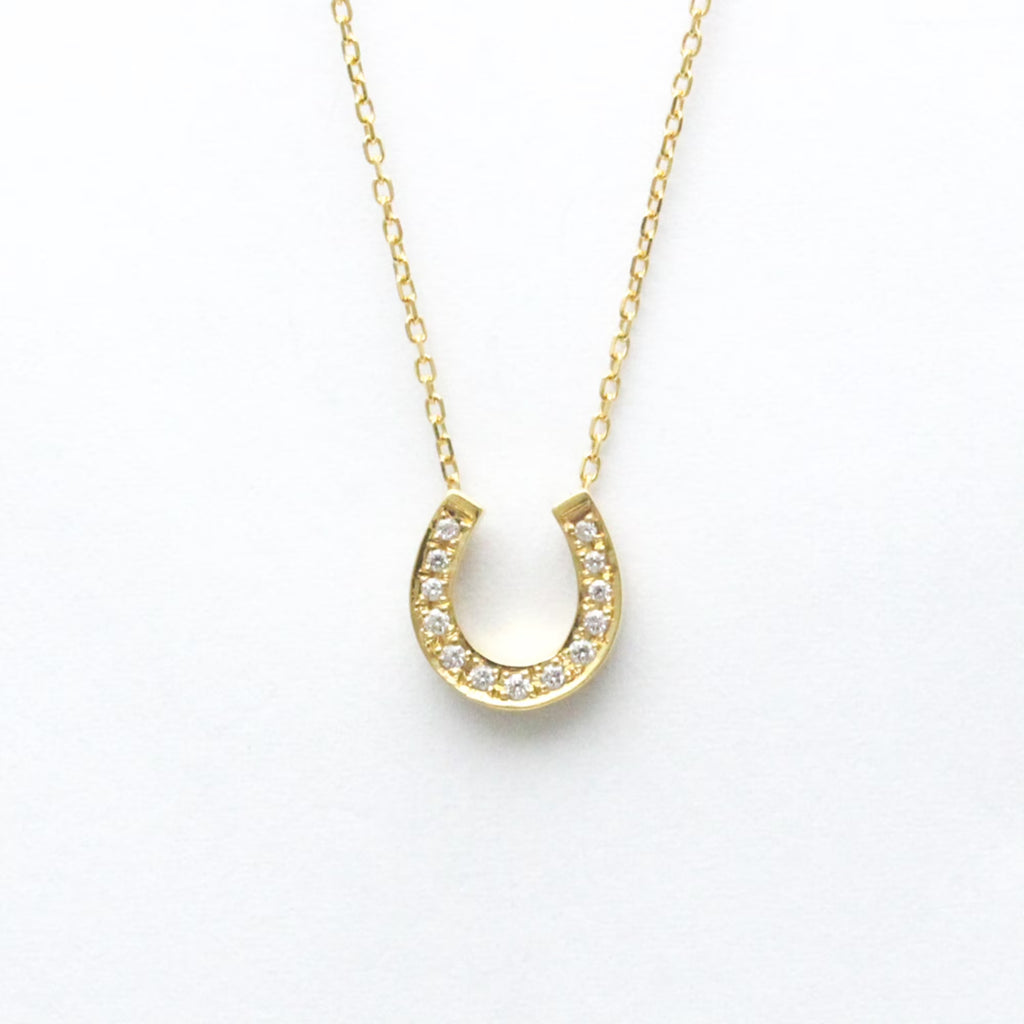 18K Yellow Gold Horseshoe Diamond Pendant Necklace Z160