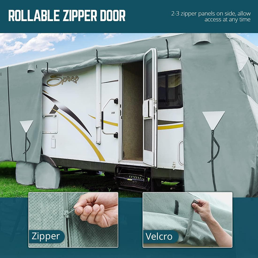5th Wheel RV Cover with 2Pcs Extra Straps & 4 Tire Covers V3795