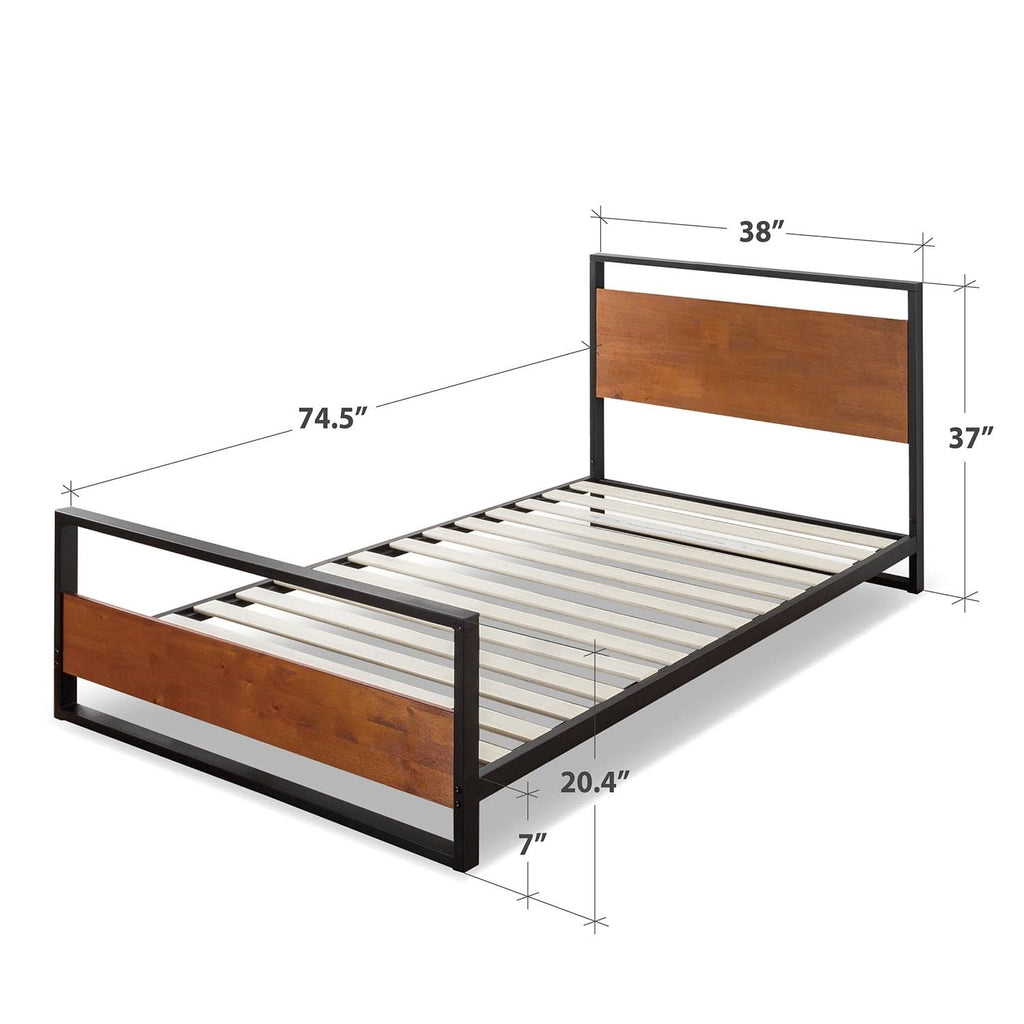 Twin Metal and Wood Platform Bed with Headboard and Footboard A81244